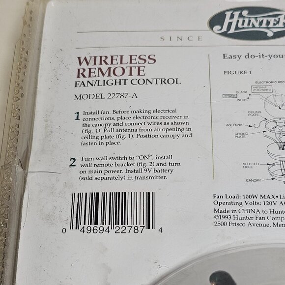 READ-Hunter Wireless Remote 22787-A Quiet Fan Light Control 3 Speed 6 Light - Picture 8 of 9